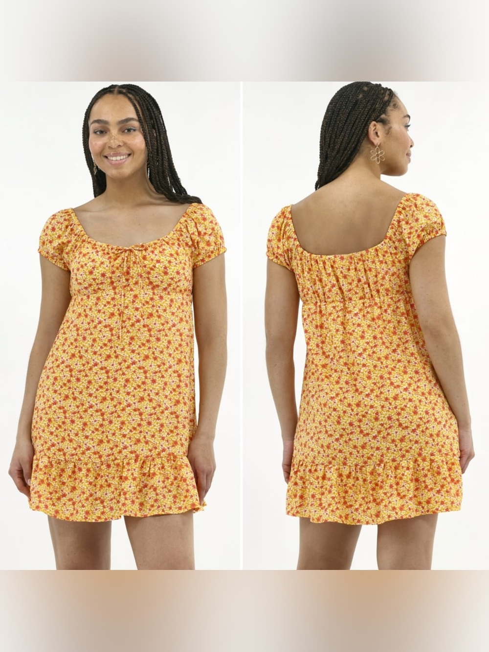 No Boundaries Yellow & Orange Floral Print Mini Dress Women’s Size Medium 8-10